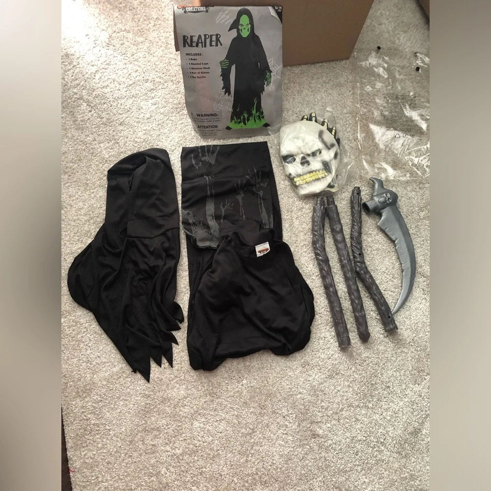 Spooktacular Creation Glow in Dark Grim Reaper Costume Halloween Boy sz XL 12-14